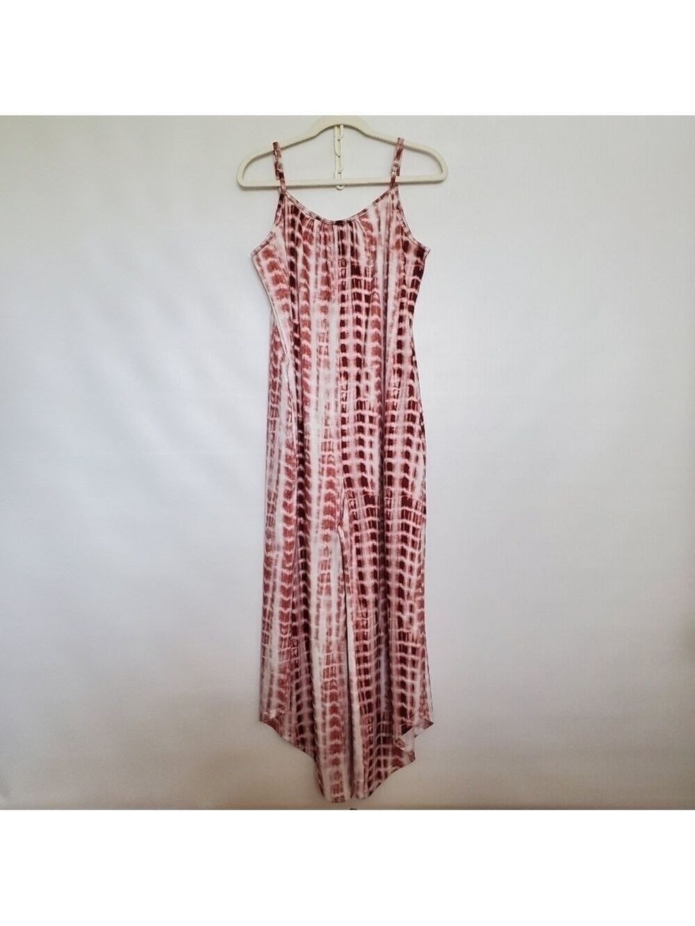 DROIMP TIE DYE ROMPER JUMPSUIT CROPPED WIDE-LEG SUMMER BEACHY BOHO LOUNGE (L)